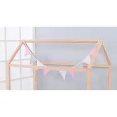 Varal De Bandeirinhas Decorativa Para Berço Ou Montessoriano rosa branco e cinza