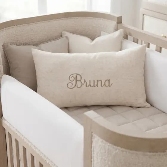 Almofada Bordada Personalizada Com Nome e Iniciais 100% Algodão Refil Removível Com Zíper Luxo