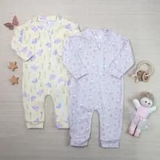 Combo 2 Peças Macacão Soft Bebê Menina Quentinho Pijama Estampado Zíper Fácil Vestir