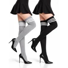 Meia 7/8 Colegial Feminina Preta, Cinza Fina Longa Acima do Joelho Cosplay Escolar Adulto