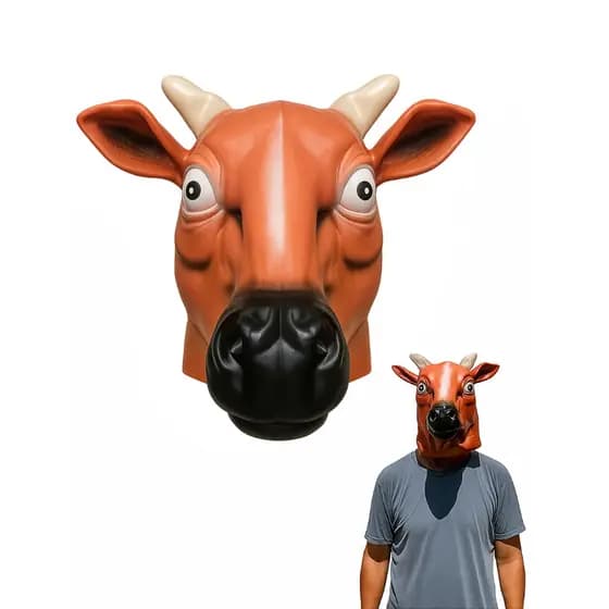 Máscara Cabeça De Gado Festa Fantasia De Animal Boi Marrom Carnaval Halloween