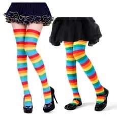 Meia Calça Infantil Arco-Íris Colorida Fantasia - Meia 7/8 Feminina Rainbow Cosplay Festa Adulto