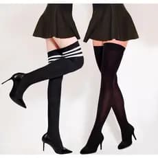 Kit 2 Pares de Meia 7/8 Longa Preta Colegial e Preta Lisa - Feminina