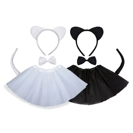 Fantasia Infantil Cosplay Gatinha Tiara Gravata Rabo E Saia Tule Preta