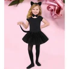 Fantasia Infantil De Gatinha Kit 4 Peças Saia Tiara Rabo E Gravata cor Preta