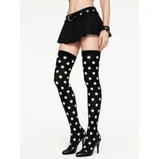 Meia Calça Adulto / Meia 7/8 Feminina Preta com Bolinhas Brancas – Estilo Joaninha