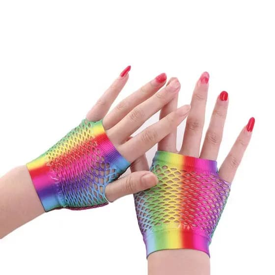 Luva Curta Arrastão Colorida Arco Íris Feminina