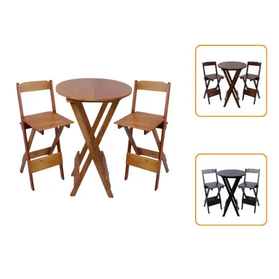 Conjunto Mesa e Cadeira de Madeira Bistrô Natural e Envernizado