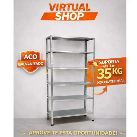 Estante Prateleira Cristal aço Galvanizado Reforçada 6 bandejas Alta Resistencia Suporta 200KG
