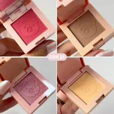 Mini Quarteto 4 em 1 Blush Contorno Iluminador e Pó Compacto com Espelho Mini Make Paleta Ursinho - Lua e Neve
