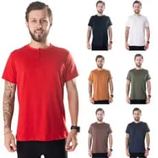 Camiseta de Botão Masculina Gola Portuguesa Henley Várias Cores 100% Algodão