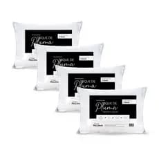 Kit 4 Travesseiros Pluma Suporte Firme Alto 90cm x 50cm Percal 180 fios