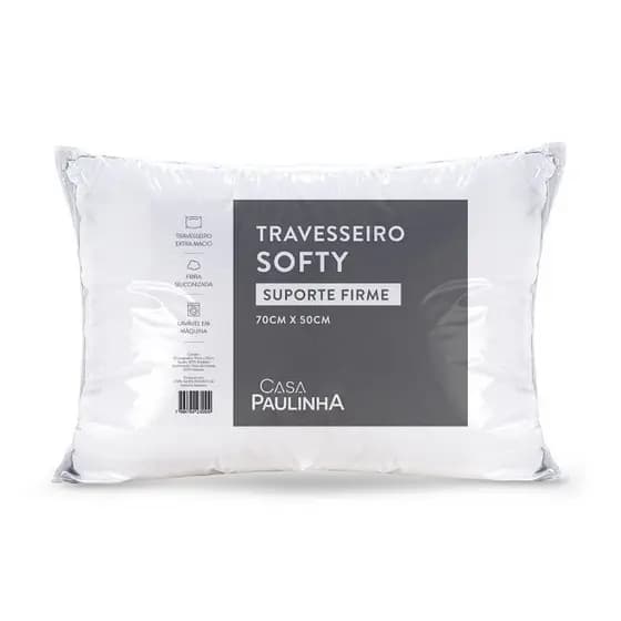 01 Travesseiro Softy Firme Fibra Siliconizada 70cm x 50cm Alto Macio e confortável - Casa Paulinha