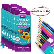 KIT 6 CONJUNTOS LAPIS DE COR 12 CORES AQUARELAVEL TRIANGULAR ONDA