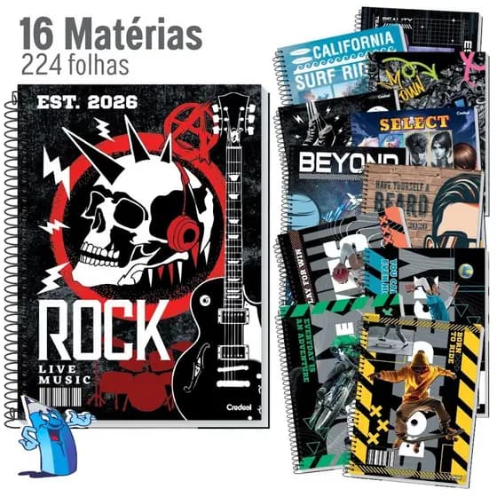 CADERNO 16 MATÉRIAS MASCULINO 224 FOLHAS UNIVERSITÁRIO ESPIRAL CREDEAL
