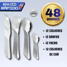 Jogo de Talheres Inox, Faqueiro Inox, Jogo Talheres 18/24/36/48 Peças, Grandes e Resistente