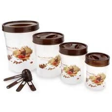 Kit Conjunto de 04 Potes para Mantimentos Plástico com 04 Colheres Medidoras