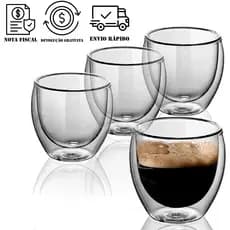 Copo Parede Dupla de Vidro 250 ml para Café Chá Suco Cerveja Chopp Copo Duplo Isolante