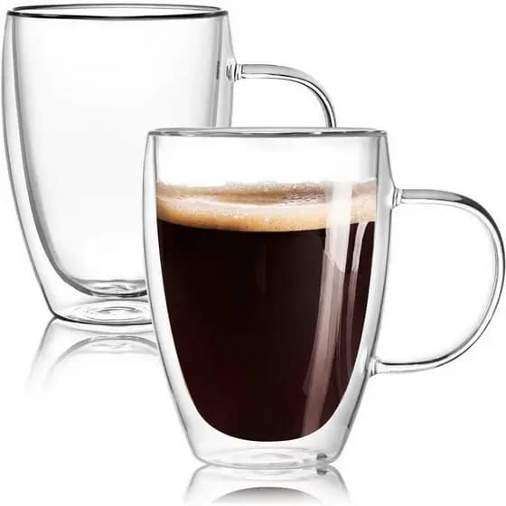 Conjunto 2 Xícaras Parede Dupla de Vidro 350 ML Jogo de Xicaras para Café Expresso Chá Cappuccino