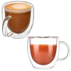 2 Unidades Xícara de Vidro Duplo Transparente Borossilicato Grande 250ml para Café Cha Capuccino Xicara de Cafe