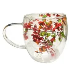Xícara Parede Dupla de Vidro com Flores 250 ML Caneca Café Expresso Cappuccino Chá