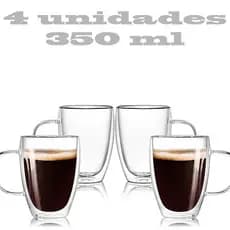 Conjunto 4 Xícaras Parede Dupla de Vidro 350 ML Jogo de Xicaras para Café Expresso Chá Cappuccino