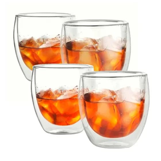 Conjunto 4 Copos Parede Dupla de Vidro 250 ml para Café Chá Suco Cerveja Chopp Copo Duplo Isolante KIT 4 Copos