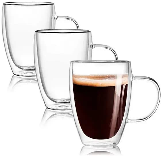 Conjunto 3 Xícaras Parede Dupla de Vidro 350 ML Jogo de Xicaras para Café Expresso Chá Cappuccino
