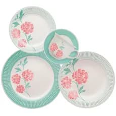 Aparelho de Jantar 30 Peças de Porcelana Donna Bloom Jogo Conjunto de Jantar Chá 30 Peças Xícaras Pratos