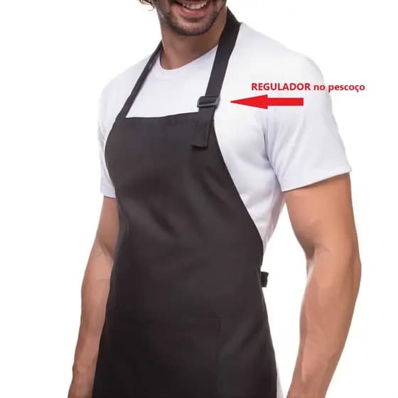 Avental Preto Liso de Cozinha com Bolso e Regulador, uso em Restaurante,Confeitaria,Lanchonete,e Domestico