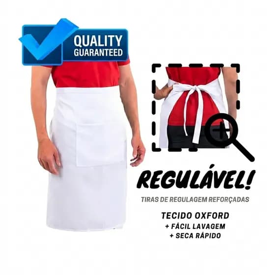 Avental de cintura Branco  de  tecido com bolso uso profissional