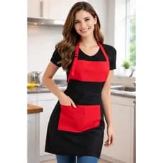 Kit avental + touca de cozinha preto com vermelho/avental com bolso