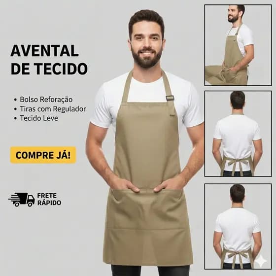 Avental Bege Algodao Brim leve kit 11 unidades