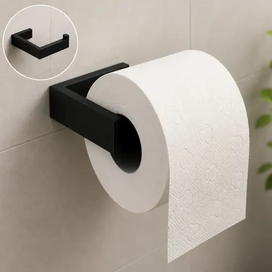 Porta Papel Higiênico Parede gancho  Adesivo Fita Dupla Face Sem Furos Suporte Banheiro Preto