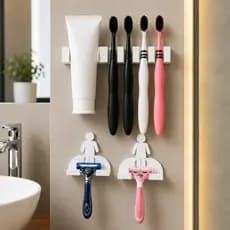 Kit Organizador Banheiro Porta Escovas de Dente Pasta Suporte para Gilete Toalha Design Moderno Compacto
