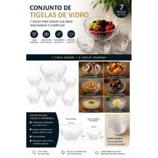 Conjunto de Bowls de Vidro Rose 7 Peças (1,5L + 6x 310ml)–Tigelas Decorativas Foscas para Sobremesas, Saladas e Petiscos
