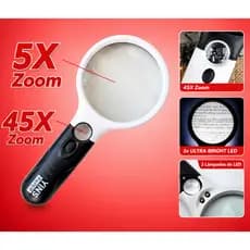Lupa Lente de aumento  com 2 lentes  e LED-90mm/ 5 X Zoom e 45 X Zoom