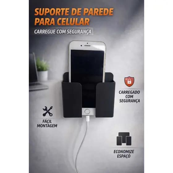 Suporte de Parede Para Celular Fácil Instalação Sem furos  Acompanha fita 3M