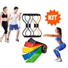Kit 5 Elásticos Mini Band(Acompanha Bag e Manual) + Elástico de Tensão Extensor Multifuncional Crosstube - Fisioterapia