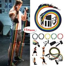 Kit Elástico Extensor 11 Pcs Exercícios em Casa - Fit Academia - Treino