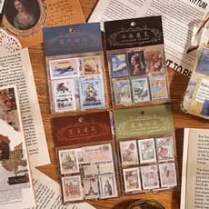 4 Folhas De Selos Retro Série Decalques Decorativos Literários Pacote Autocolantes