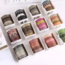 5 Rolos Adesivos De Fita Vintage Washi Em Caixa De Conjunto De Fitas Decorativas De Mascaramento De Material Washi Tape