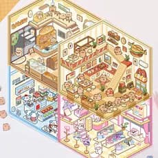 4 Folhas De Adesivos De Paisagem 3D Para Cena De Casa Com Tema De Animal Adorável
