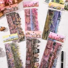 10 Folhas Estéticas Aquarela Série Selva Tira Longa PET Paisagem Adesivos Diário Deco DIY