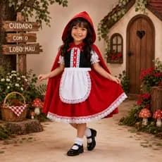 Fantasia Infantil Chapeuzinho Vermelho Meninas Dia Das Crianças Aniversários Lobo Mal Conto de Fadas Capa Vermelha