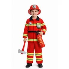 Kit Fantasia Bombeiro Infantil Completa Acessórios Cosplay Festa Carnaval Halloween 3-8 anos 5 pçs Unissex Vermelha