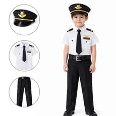 Fantasia Aviador Piloto de Avião Infantil Comandante Menino Unissex Carnaval Aniversário Festa Companhia Aérea Uniforme