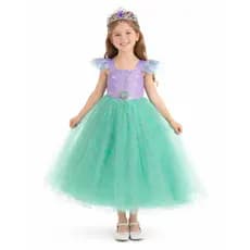 Fantasia Infantil Sereia Ariel Princesa Vestido Luxo Fundo do Mar Disney com Coroa Acessório Menina Festa Carnaval