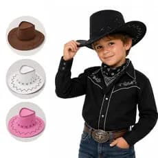 Chapéu Country de Cowboy Infantil de Camurça Vaqueiro Fantasia Festas com Aba Larga Escola Apresentação Festa Junina