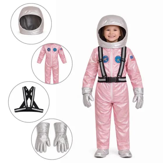 Fantasia Infantil de Astronauta com Acessórios Menina Feminino Luxo Macacão Estrela Lua Nasa Profissão Festa Aniversário